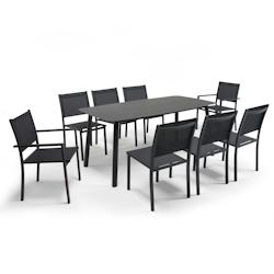 Oviala Business Table de jardin aluminium et pierre, 6 chaises et 2 fauteuils gris - Oviala - gris aluminium 106582_0
