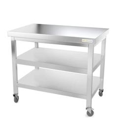 Table de travail en inox 1200 x 800 mm avec 2 étagères sur roulettes PREMIUM / GOLDINOX - gris inox 3701770806140_0