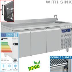 Table frigorifique murale ventilée 3 portes GN 1/1 - 405 L avec évier intégré DT178/R2A+EV_0