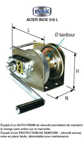 Treuil manuel de levage autofreiné en inox