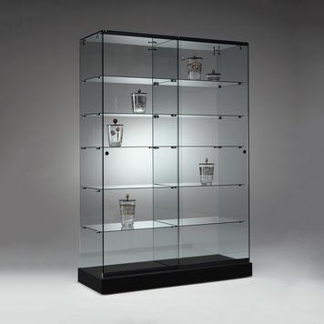 Vitrine en verre JUNO - 1.250 mm x 1.820 mm - Noir avec 2 portes coulissantes et serrure_0