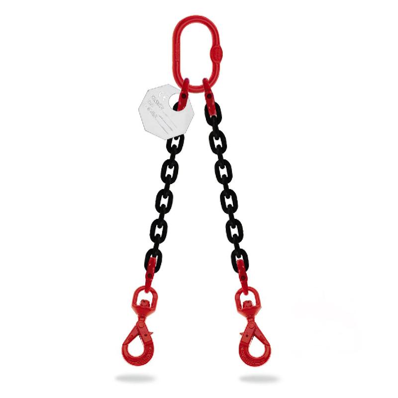 Élingue chaîne 2 brins - diamètre 8 mm - crochet automatique à émerillon - sans crochet raccourcisseur - ECAE20802_0