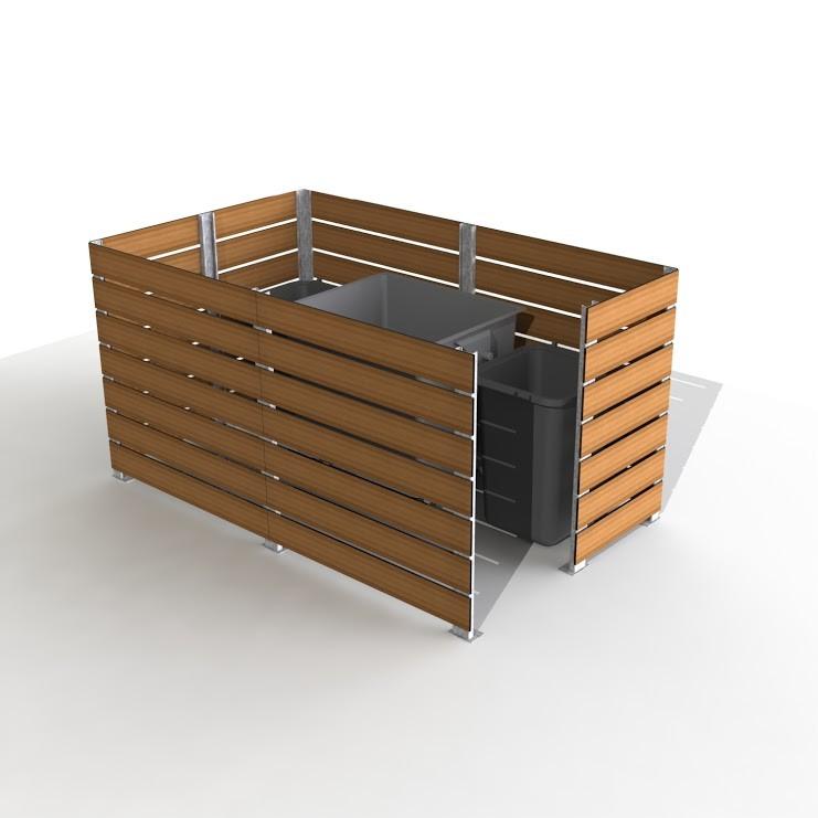 Cache conteneur en tôle d'acier galvanisée - Lames stratifié compact - Finitions Teck, Mahogany ou Chêne clair_0