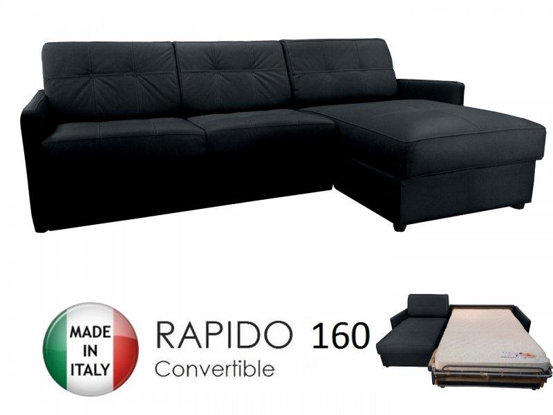 Canapé d'angle réversible Cube Deluxe 160cm - Coffre - Cuir vachette noir - Matelas 16cm ouverture express_0