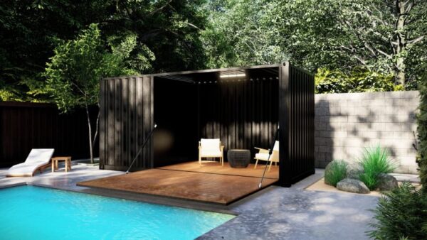 Container pool house avec terrasse escamotable et local fermé - H 2,60 m x L 6,06 m x l 2,44 m - 20 pieds - Plus de 8 m² d'espace extérieur_0