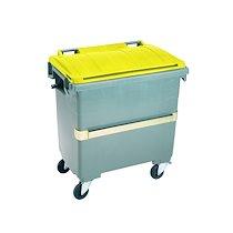 Conteneur à déchets 1000 litres extérieur 4 roues gris-jaune_0