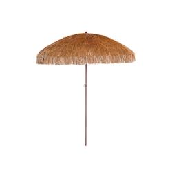 Parasol rond DCB GARDEN marron clair à franges - Acier finition bois naturel - Modèle HAWAI - Protection UPF50+ - Ø200 cm_0