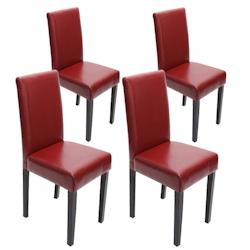 Décoshop26 - Lot de 4 chaises de salle à manger cuisine en cuir rouge pieds en bois foncés design moderne 04_0002096 - 3000047432694_0