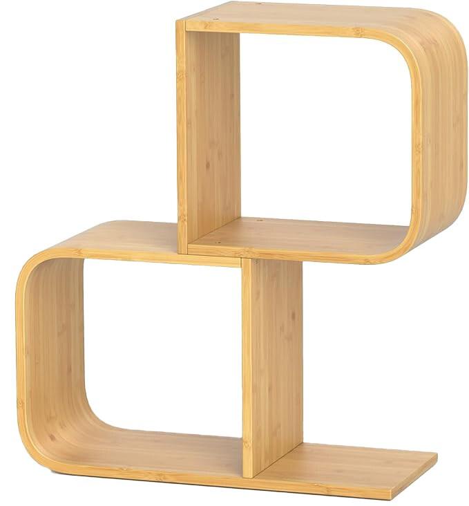 Étagère en forme de S COSTWAY, étagère sur pied en bambou, étagère cubique, étagère décorative géométrique - marron Bois manufacturé VH33117ZM_0