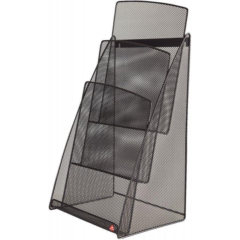Porte-brochure métal mesh noir A4 - Présentoir de table incliné avec 3 compartiments_0