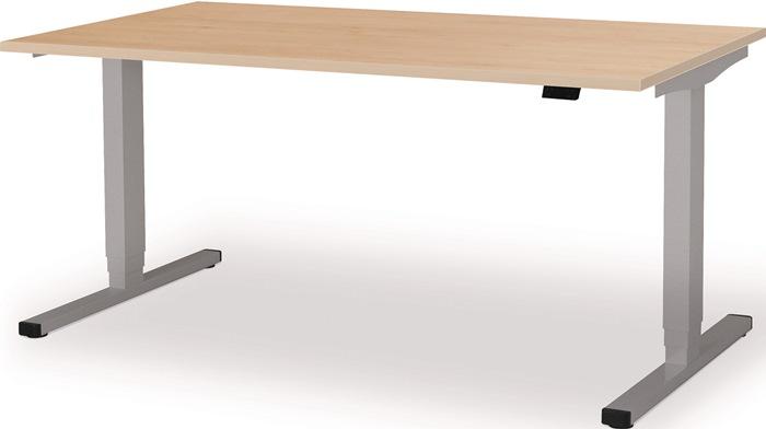 Poste de travail assis-debout électrique MAUSER en aluminium blanc RAL 9006, plateau érable - H650-1250 mm, L1600 x P800 mm_0