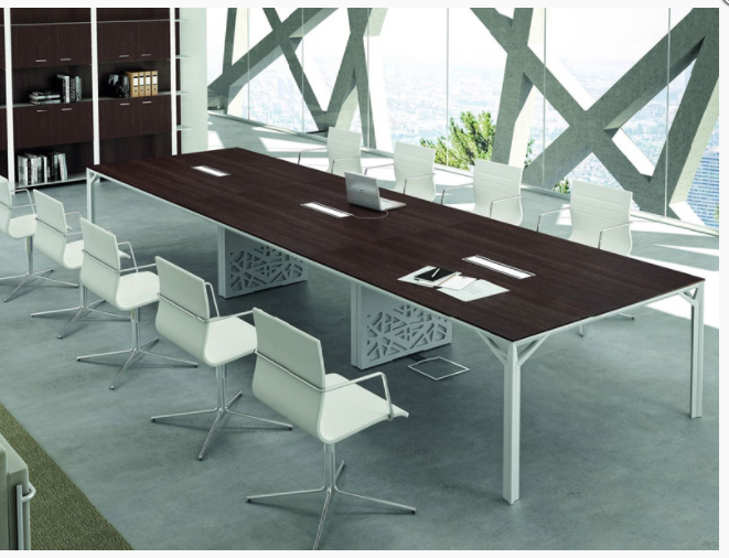 Tables de réunion Classic Quadrifoglio x8 - Mélaminé et verre trempé - Piétements métal avec passe-câbles_0
