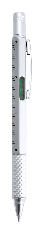Stylo bille multifonction - tournevis plat et cruciforme, niveau à bulle, règle 7 cm/3 pouces - couleur argenté_0