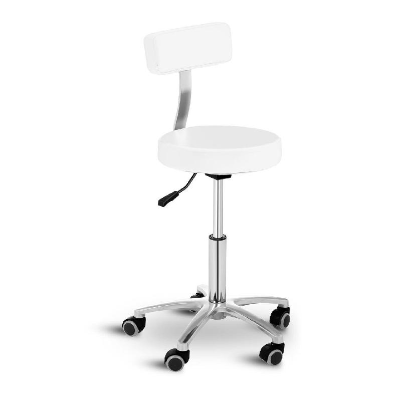 Tabouret de bureau à roulettes avec dossier blanc - Similicuir - Charge 150 kg - Réglable en hauteur_0