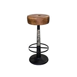 Anticline Créations Tabouret de bar Manufacture assise en cuir Medium Brown, Ø 38 x H76, Assise Ø34 x H10 - marron cuir CD988_0