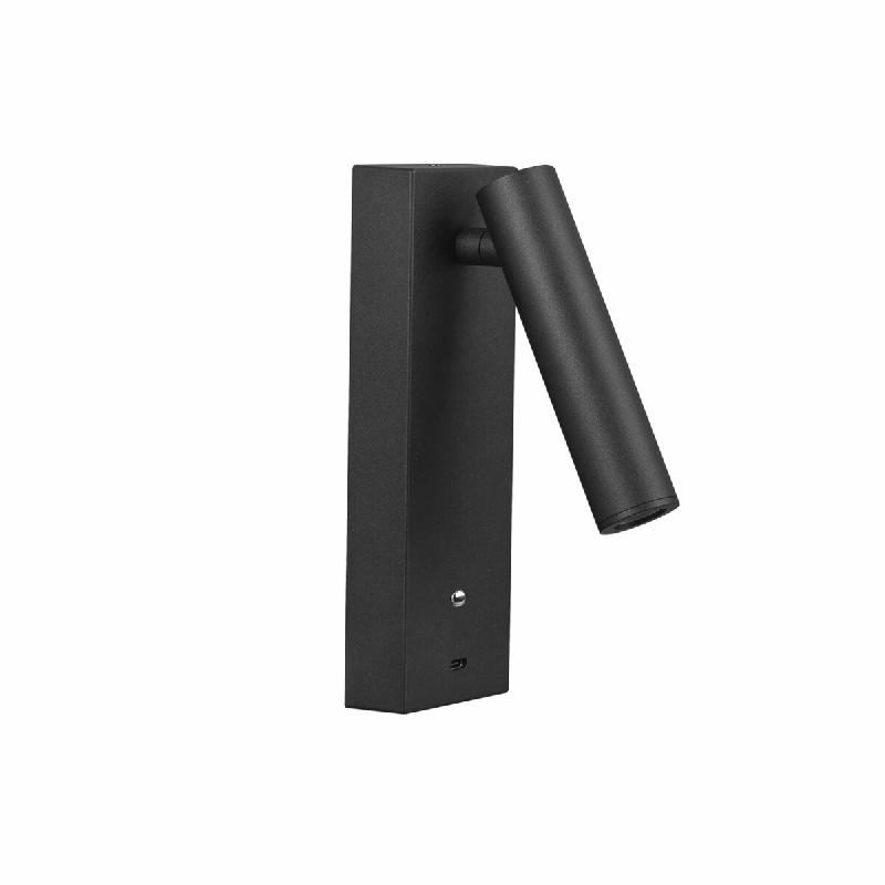 Applique Murale Led Pure Wall 4W, 30°, 2700K, 3 Intensités, Noir Mat, Réglable, Avec Port De Chargement Usb-C Par Beneito & Faure, Design Moderne._0