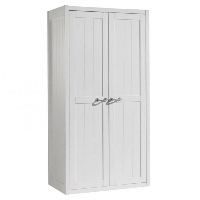 Armoire 2 portes battantes Lewis 200 cm blanc - Paris Prix - MDF laqué, armoire enfant à monter soi-même_0