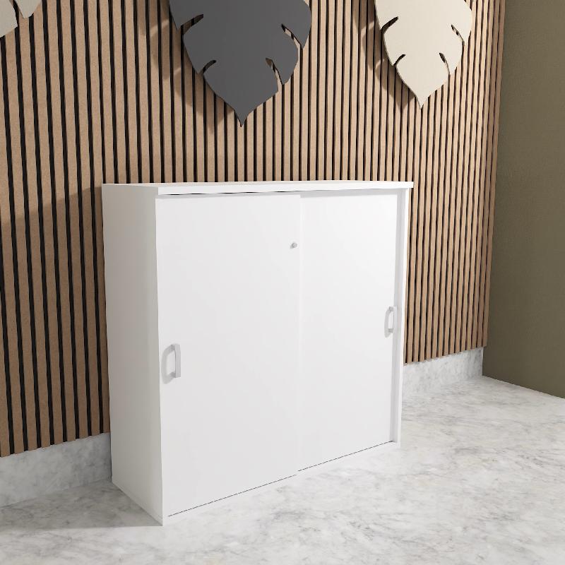 Armoire mi-haute à portes coulissantes - Mobel Linea - 100, Blanc pastel, Blanc pastel_0