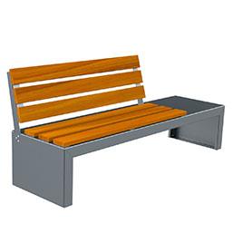 Banc public avec assise et dossier 6 lames en bois tropical verni - AZTEK - structure en acier peint gris martelé_0