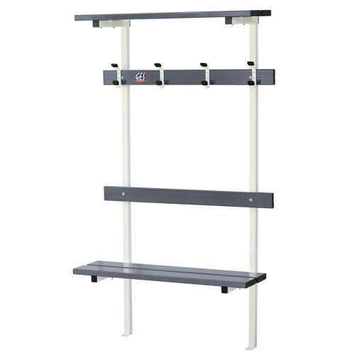 BANC VESTIAIRE MUR/SOL AVEC PORTE PATÈRES ET PORTE SACS LONGUEUR GES ASSISE ALU