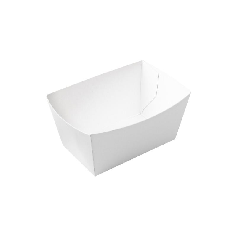 Barquette Carton NOVABOX PACK CHR Blanche le 200g - 90x55x40mm - 270g/m² - Format Snacking Frites et Tapas - Ingraissable - blanc en carton BACL20_0