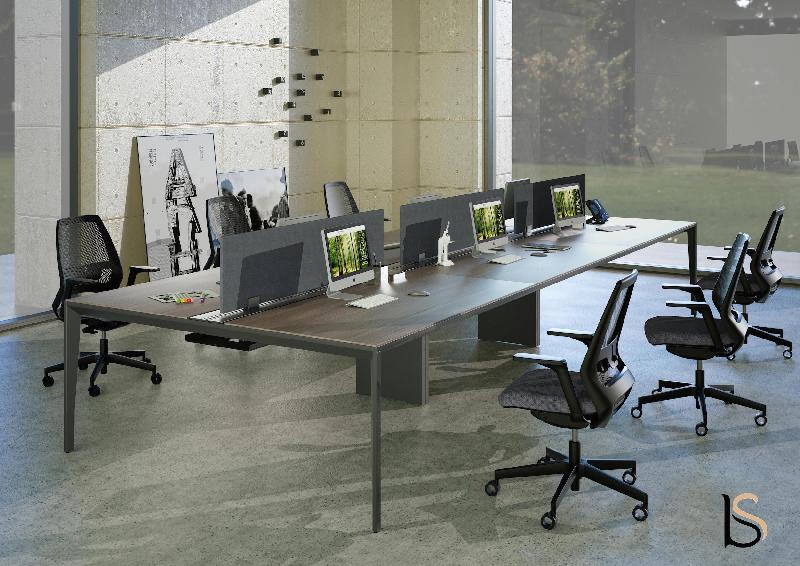Bureau bench 6 personnes X5 - Officity. - Anthracite, Blanc, 360_0