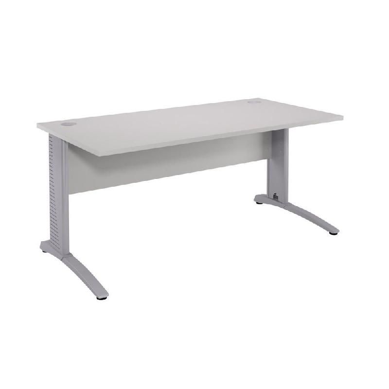 BUREAU DROIT BIOSPACE 2 - L. 80 X P. 80 CM - PLATEAU GRIS - PIEDS L ALUMINIUM - EMBASE 'ALUMINIUM'