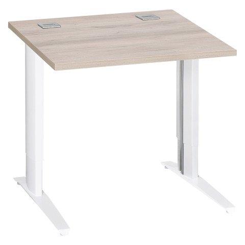 BUREAU DROIT L 80 CM CHÊNE GRIS RÉGLABLE EN HAUTEUR PIÈTEMENT MÉTAL EXCELLENS BLANC