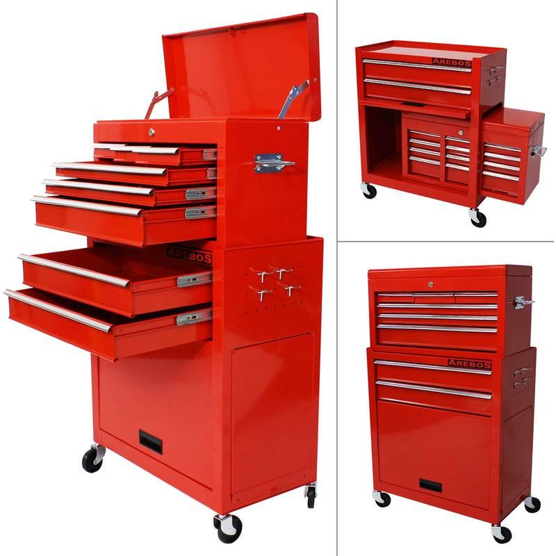 TecTake Chariot d'atelier 5 tiroirs à outils servante caisse à roulettes atelier rouge 