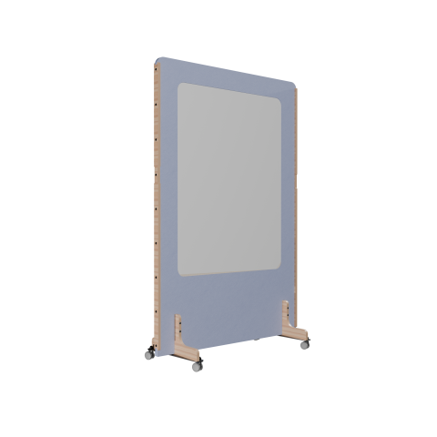 CLOISON ACOUSTIQUE ENZO PET 24 MM AVEC TABLEAU D'ÉCRITURE ÉMAILLÉ BLANC - SUR ROULETTES L 120 X H 170 CM - GRIS NUAGE