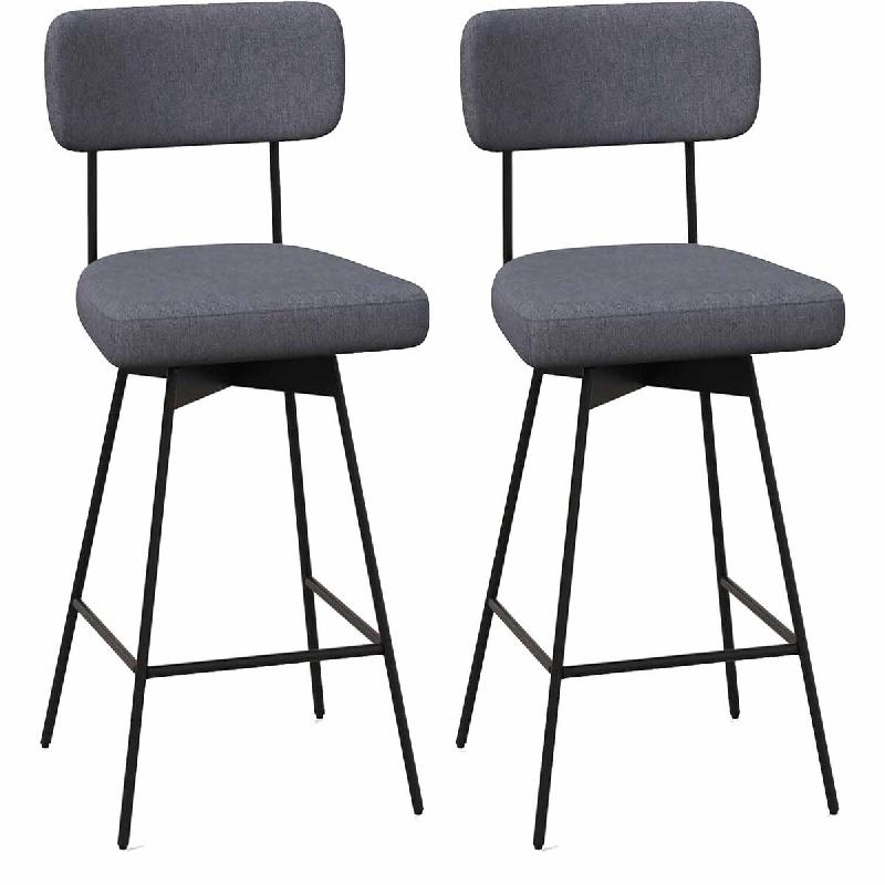 COSTWAY Lot de 2 tabourets de bar pivotants, tabourets de bar rembourrés avec dossier et repose-pieds - gris métal VH33844SD-4_0