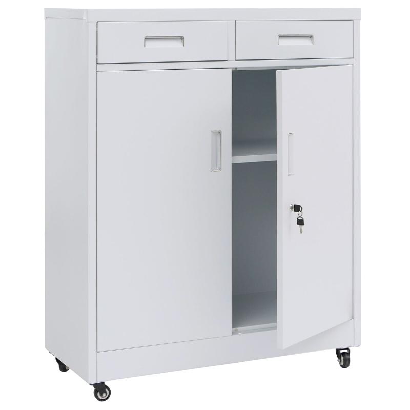 Décoshop26 - Armoire de rangement en métal avec roulettes pratiques pour bureau 116 x 90 x 40 cm en acier blanc 04_0008880 - blanc métal 3000267198752_0