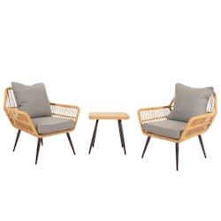 Décoshop26 - Ensemble de chaises et table d'appoint de jardin balcon terrasse en polyrotin et coussin gris foncé 04_0006697 - gris 3000261843184_0