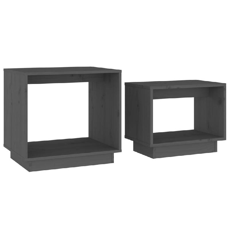 Décoshop26 - Lot de 2 tables d'appoint gigognes en bois de pin massif gris DEC040515 - gris Bois massif 3000264970474_0