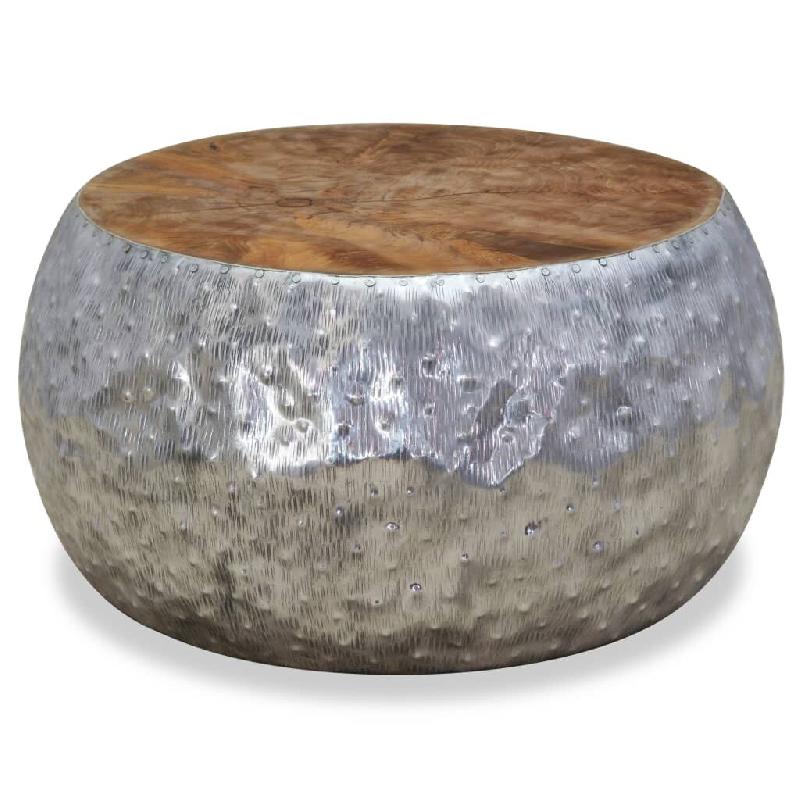Décoshop26 - Table basse de salon design moderne Aluminium Teck 60 x 60 x 30 cm argenté et marron DEC037265 - marron 3000263193850_0