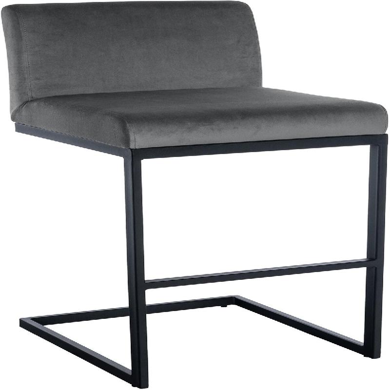 Décoshop26 - Tabouret de bar x1 avec dossier pieds en forme de luge en métal noir assise en velours gris foncé 10_0005808 - gris métal 3000265232274_0