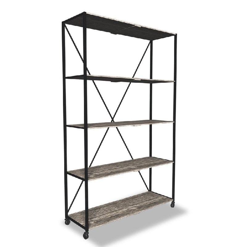 Etagère haute L119xP39xH195cm 4 niveaux Heritage Noir mat - tube 20x20mm - bois_0