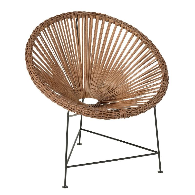 Fauteuil design AGAFI en rotin brun - structure métal noir - usage intérieur et extérieur_0