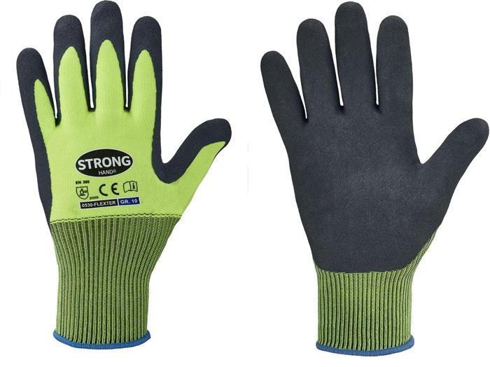 Gant Flexter taille 11 jaune néon/gris EN 388 catégorie EPI II polyester avec latex poncé 12 paire STRONGHAND_0