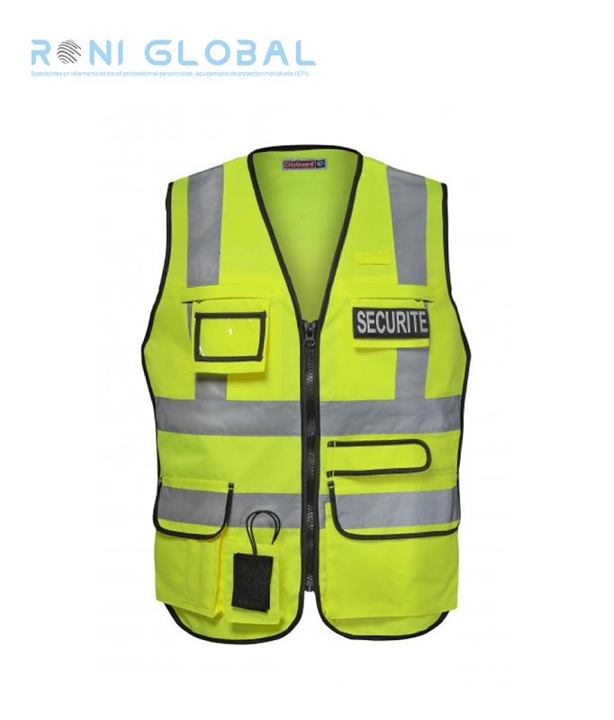 Gilet de sécurité multipoche anti-transpiration en polyester, bandes réfléchissantes - CITY GUARD_0