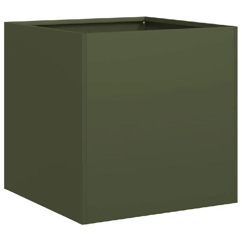Helloshop26 - Jardinière moderne pour jardin balcon 40 x 40 x 40 cm avec fond ouvert élégante en acier laminé à froid vert olive 02_0051454 - ver_0
