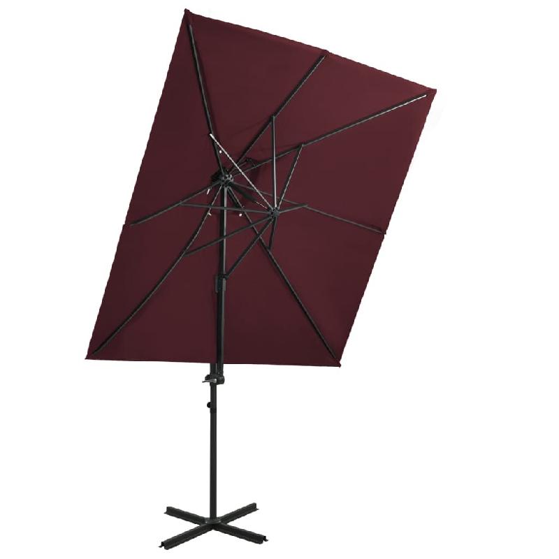 Helloshop26 - Parasol déporté à double toit 250 x 250 cm rouge bordeaux 02_0008570 - rouge aluminium 3000457282728_0