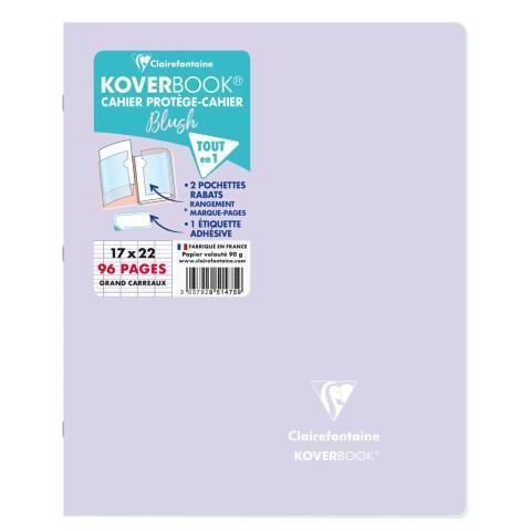 LOT DE 10 - CAHIER PIQUÉ KOVERBOOK BLUSH 17X22CM 96 PAGES GRANDS CARREAUX COUVERTURE POLYPROPYLÈNE OPAQUE BICOLORE - LILAS/VERT TILLEUL