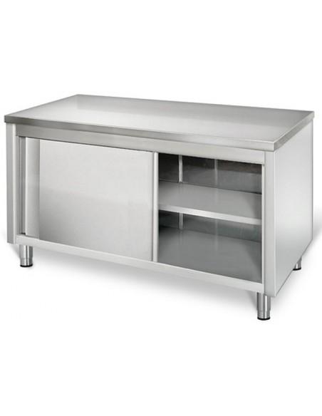 Meuble inox bas central avec une étagère réglable - Marque : MCN1660_0