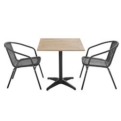 Oviala Business Table de terrasse carré  plateau bois et 2 chaises en résine - Oviala - marron Bois massif 106004_0