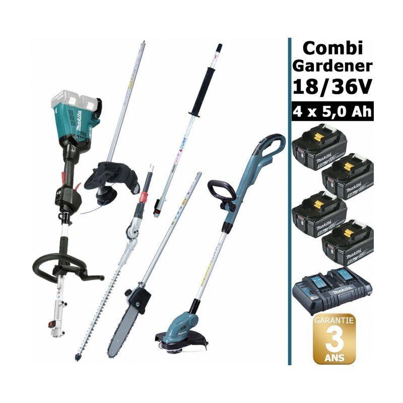 MAKITA - PACK 18/36V COMBI GARDENER: OUTIL MULTIFONCTION AVEC 4 ACCESSOIRES + COUPE HERBES + 4 BATT 5AH DUX60 DUR181