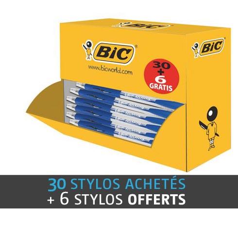 PACK DE 30 STYLOS BILLE ATLANTIS BIC BLEUS RÉTRACTABLES + 6 OFFERTS