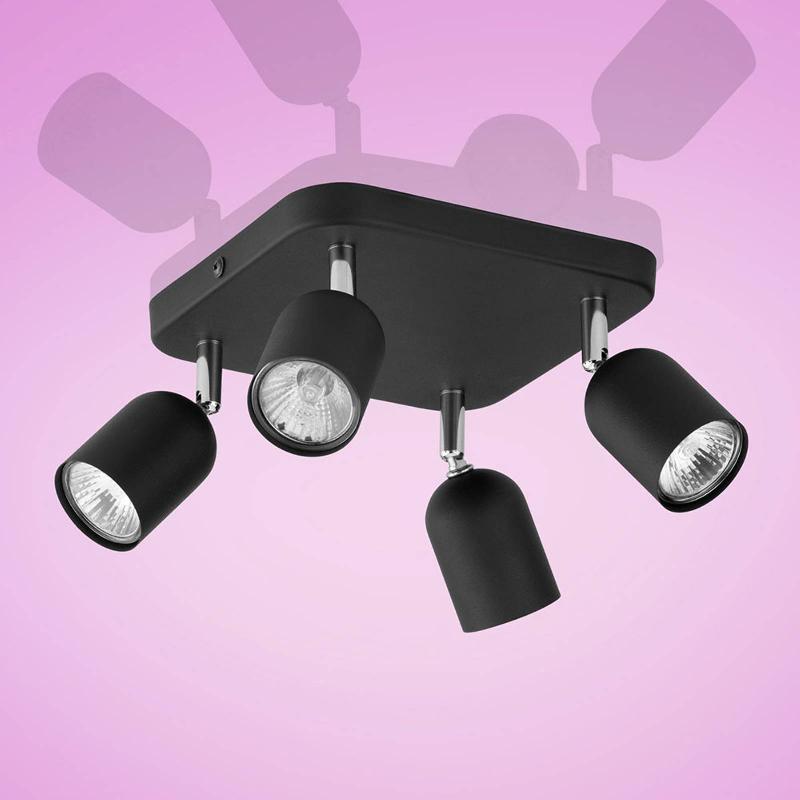 TK LIGHTING SPOT POUR PLAFOND TOP, À 4 LAMPES, CARRÉ NOIR