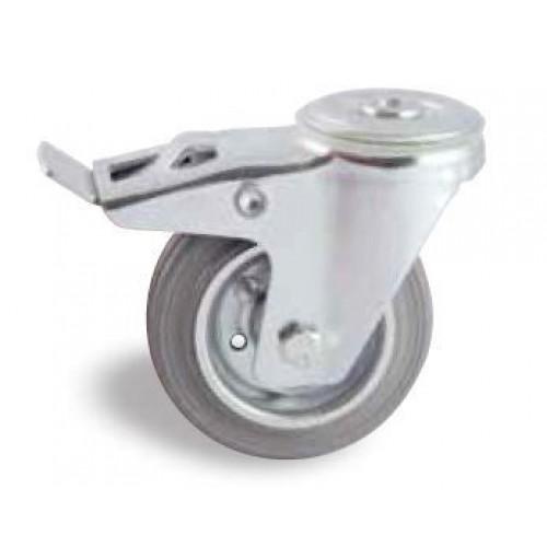 ROULETTE PIVOTANTE À FREIN À ŒIL TOLE GRIS 200 MM- CHARGE 250 KG - ROULEMENTS À ROULEAUX AVL