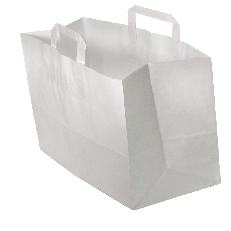Sac NOVABAG Kraft Blanc Poignées Plates - 32+22x24cm  - Haute Résistance 80g/m² - Spécial Vente à Emporter - VOLUME RESTAURATION Lot de 1000 - bl_0